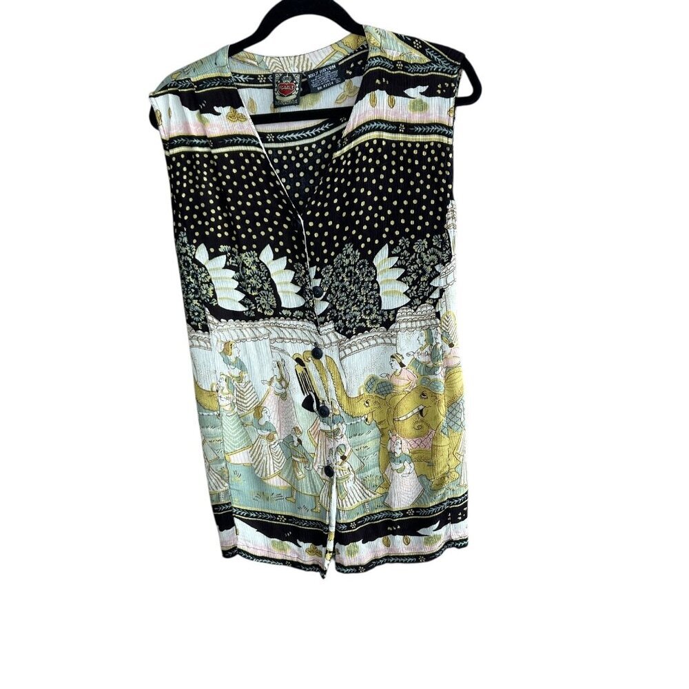 Pearls Boho Sleeveless Top Whimsigoth Indian Elephants Ethnic Print Rayon XL